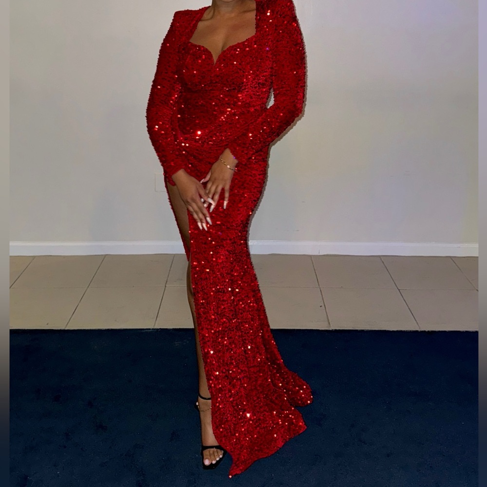 Elegant Red Sequin Evening Gown
